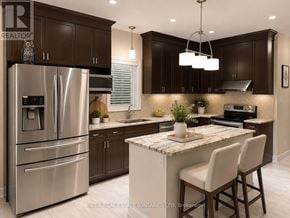 London North (North H) apartment for rent - A kitchen with a stainless steel refrigerator and brown cabinets.