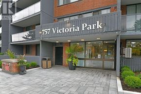 Toronto (Oakridge) condo for rent - The front of a building with the sign 757 Victoria Park.