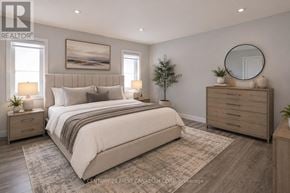 London North (North S) apartment for rent - A bedroom with a large bed, a dresser, and a mirror.