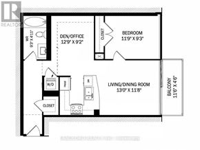 Toronto (Annex) condo for rent - A floor plan for a home with a den/office, bedroom, and living/dining room.
