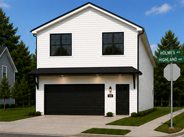 Lima apartment for rent - A white house with a black garage door is located at the corner of Holmes Ave and Highland Ave.