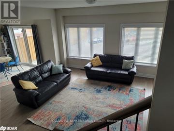 New Tecumseth apartment for rent - A living room with two black leather couches and a rug.