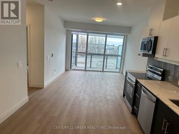 Kitchener condo for rent - A kitchen area with a dishwasher and a microwave.