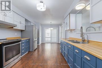 Whitby (Blue Grass Meadows) apartment for rent - A kitchen with blue cabinets and a wooden counter top.
