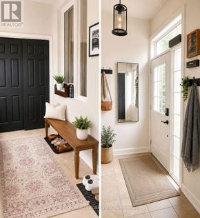 Toronto (Dovercourt-Wallace Emerson-Junction) multi-family for rent - A black door with a white frame and a mirror above it.