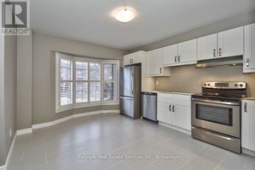 Oakville (Cp College Park) townhouse for rent - A kitchen with white cabinets and stainless steel appliances.