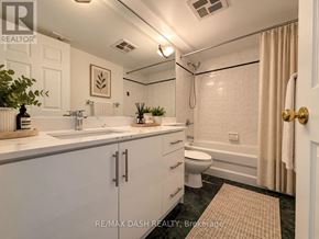 Toronto (Moss Park) condo for rent - A bathroom with a white toilet, sink, and bathtub.