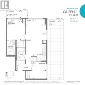 Toronto (Moss Park) condo for rent - A floor plan for a penthouse suite at 813 Sq. Ft.