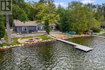 Tiny apartment for rent - A house with a dock and a boat is surrounded by trees.