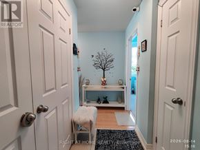 Oakville (Wm Westmount) townhouse for rent - A hallway with a tree, a bench and a rug.