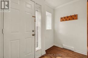 Ottawa townhouse for rent - A white door with a glass window is in a room with a wooden floor and a coat rack on the wall.