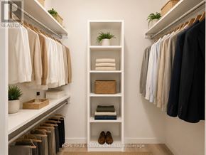 Toronto (Waterfront Communities) condo for rent - A white closet with clothes and shelves.