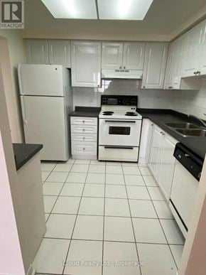 Mississauga (Cooksville) condo for rent - A kitchen with white cabinets and appliances.