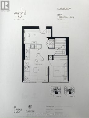 Toronto (Annex) condo for rent - A floor plan for a bay 1 bedroom + den apartment sized at 561 sq.ft.