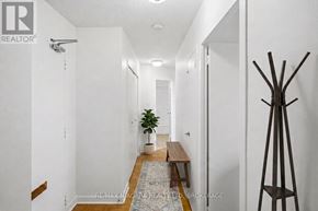 St. Catharines (Glendale/Glenridge) condo for rent - A hallway with a bench and a plant.