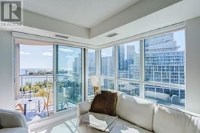 Toronto (Mimico) condo for rent - A living room with a white couch and a view of the city.