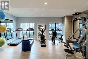 Oakville (Go Glenorchy) condo for rent - A gym with a variety of equipment including treadmills, stationary bikes, and weight machines.