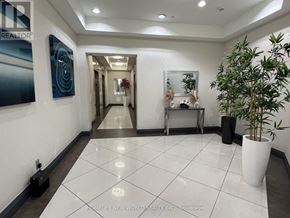 Markham (Thornhill) condo for rent - A hallway with a plant on the right side and a mirror on the left side.