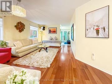 Brampton (Fletcher's Meadow) apartment for rent - A living room with a white couch and a painting on the wall.