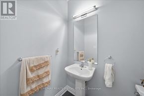 Bradford West Gwillimbury (Bradford) apartment for rent - A bathroom with a sink, mirror, and towel.