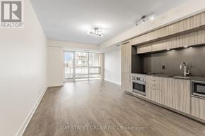 Toronto (Kensington-Chinatown) condo for rent - A spacious kitchen with wooden cabinets and a large window.