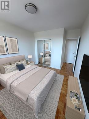 Toronto (Leaside) condo for rent - A bedroom with a large bed and a flat screen TV.