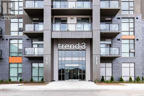 Hamilton (Waterdown) condo for rent - A modern building with the name "trend 3" on the front.
