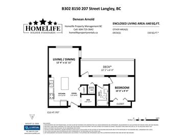 Langley apartment for rent - A floor plan for a home with a living room, dining room, kitchen, and bedroom.