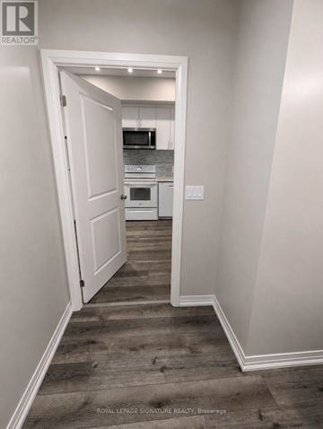 St. Catharines (E. Chester) condo for rent - A hallway with a doorway leading to a kitchen.