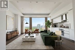Toronto (Annex) condo for rent - A modern living room with a view of the city.
