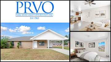 Hattiesburg apartment for rent - A real estate company named PRVO shows a house with a front yard, a living room, and a bedroom.