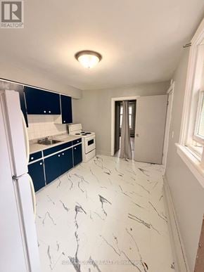 Ottawa multi-family for rent - A kitchen with a marble floor and blue cabinets.