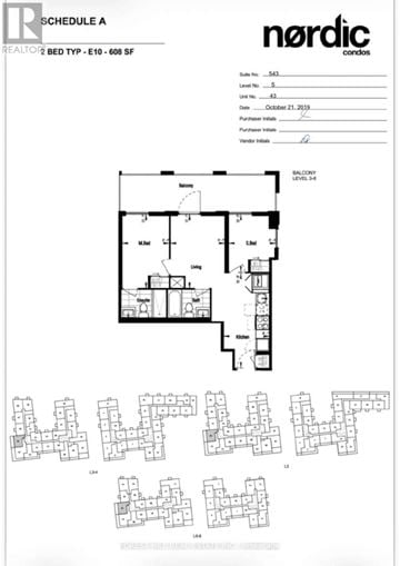 Toronto (Clanton Park) condo for rent - A document from Nordic Condos outlining Schedule A for a building with 2 bedrooms and 1 bathrooms.