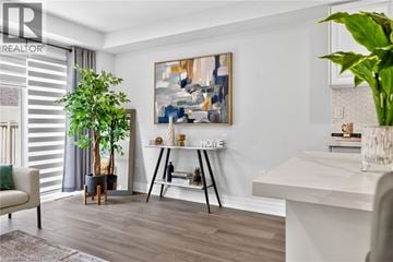 Caledonia apartment for rent - A living room with a white sofa, a potted plant, and a painting on the wall.