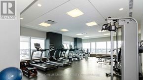 Mississauga (Central Erin Mills) condo for rent - A gym with treadmills, weights and exercise balls.