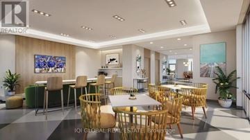 Mississauga (Central Erin Mills) condo for rent - A modern dining room with a large table and chairs.