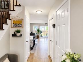 Waterloo apartment for rent - A hallway with a white door and a painting on the wall.