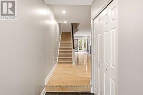 Ottawa townhouse for rent - A hallway with a staircase leading to a landing with a door.