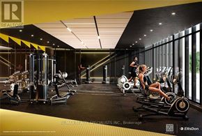 Toronto (Islington-City Centre West) condo for rent - A woman is working out on a rowing machine in a gym.
