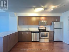 Toronto (Kensington-Chinatown) condo for rent - A kitchen with wooden cabinets and stainless steel appliances.