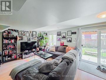 Ajax (Northeast Ajax) apartment for rent - A living room with a grey couch and a television.