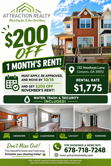 Conyers house for rent - End Unit Townhome
