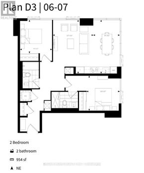 Toronto (North St. James Town) condo for rent - A floor plan for Plan D3 dated 06-07 shows a layout with two bedrooms and two bathrooms.