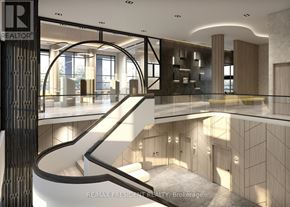 Brampton (Fletcher's Creek South) condo for rent - A modern interior space with a curved staircase and a large window.