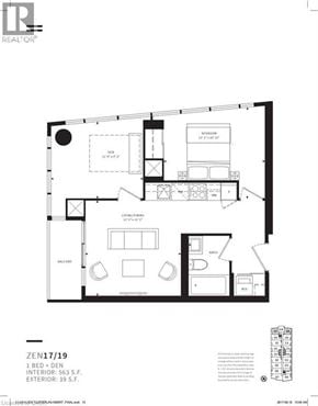 Toronto condo for rent - A black and white floor plan for a ZEN17/19 apartment.