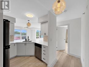 Toronto (Bathurst Manor) condo for rent - A modern kitchen with white cabinets and a large island.