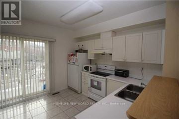 Markham (Commerce Valley) townhouse for rent - A kitchen with white cabinets and appliances is for sale.