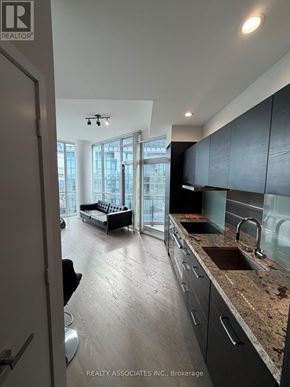 Toronto (Church-Yonge Corridor) condo for rent - A modern kitchen with granite countertops and a view of the city.