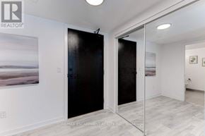 Toronto (Waterfront Communities) condo for rent - A room with a black door and a white wall with a painting.