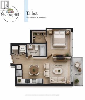 Toronto (Humber Heights) condo for rent - A floor plan of a one bedroom apartment at Notting Hill.